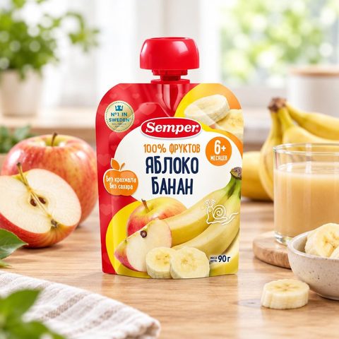 Semper фруктовое пюре Яблоко и банан 90гр 12шт