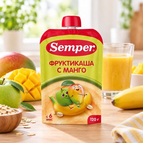Semper фруктовое пюре со злаками Мультифруктовое пюре с кашей 120гр 12шт