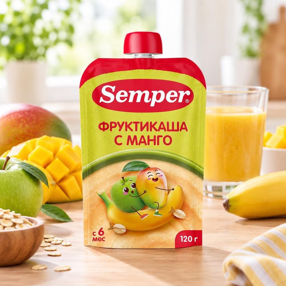 Semper фруктовое пюре со злаками Мультифруктовое пюре с кашей 120гр 12шт