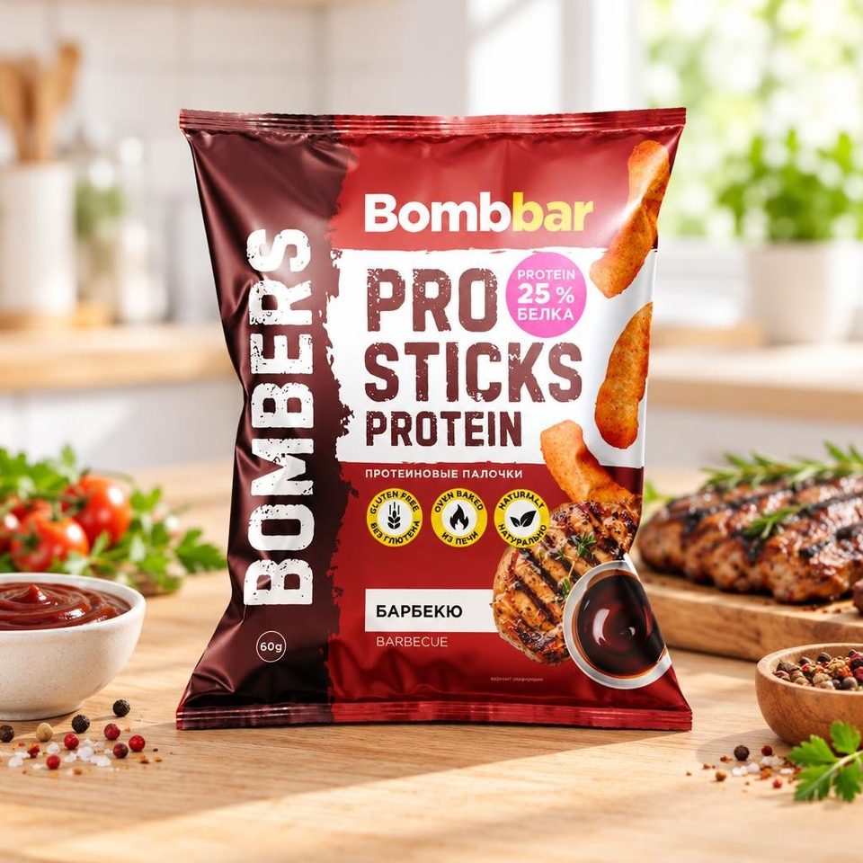 Bombbar Кукурузные палочки протеиновые со вкусом Барбекю 60 гр 16 шт