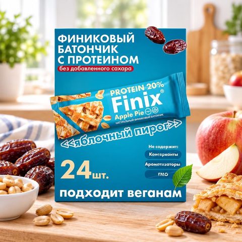 Finix Финиковый батончик с протеином арахисом яблоком Эппл Пай 30гр 24шт