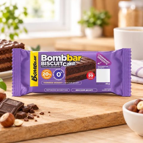 Bombbar Пирожное протеиновое глазированное с начинкой со вкусом Венский десерт 45 гр 20 шт