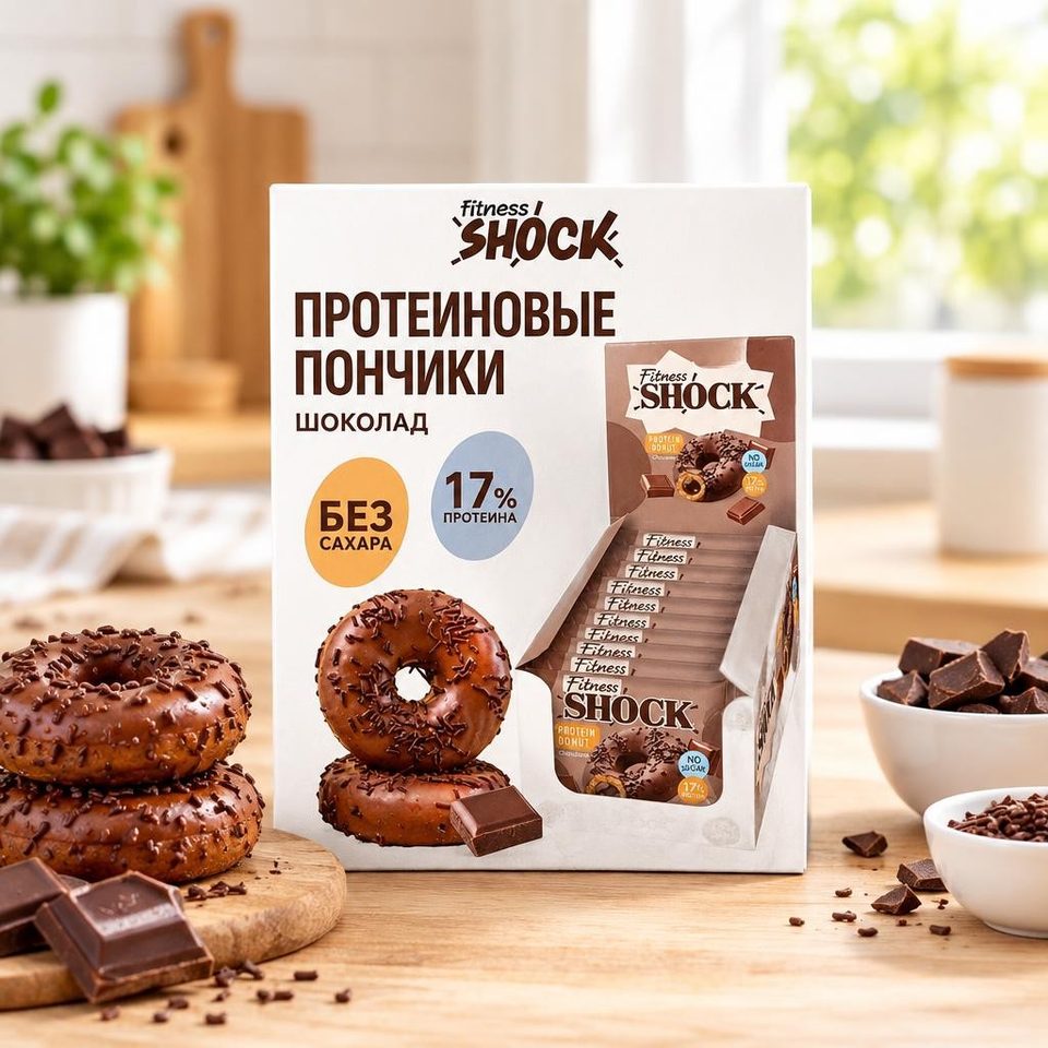 FitnesShock Изделие кондитерское глазированное Донат с шоколадной начинкой 70гр 9шт 54в кор