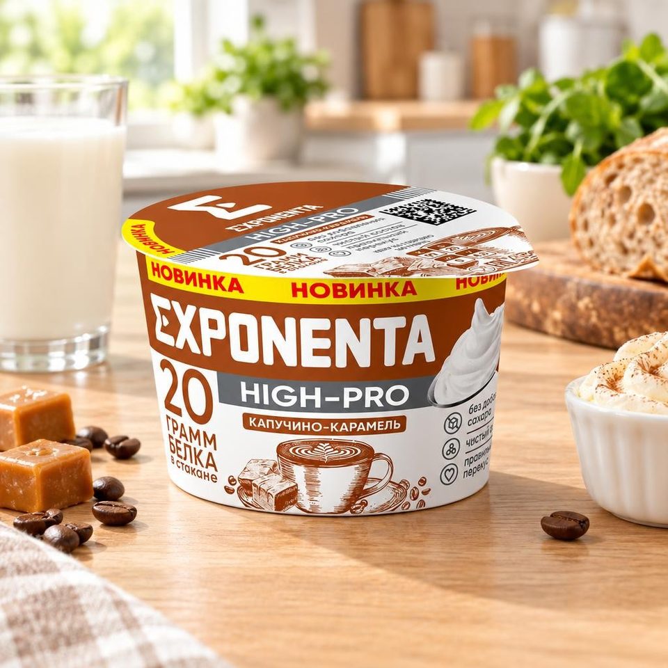 Exponenta Продукт кисломолочный ХАЙ-ПРО Йогурт со вкусом Капучино-карамель 160гр