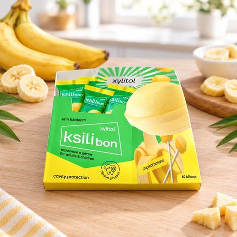 Ksilibon Lollipop Леденцы на палочке Тропический банан 50шт