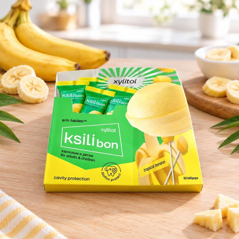 Ksilibon Lollipop Леденцы на палочке Тропический банан 50шт