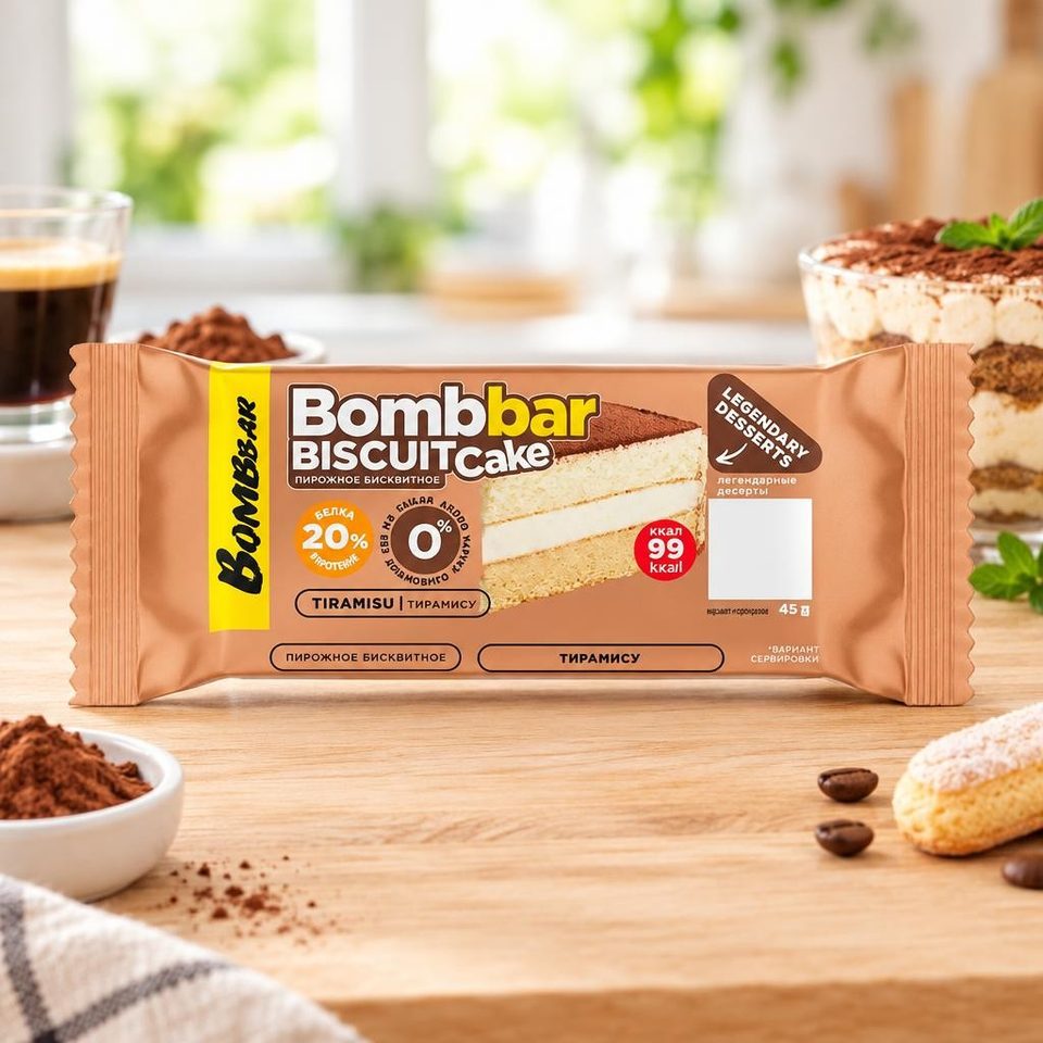 BOMBBAR пирожное протеиновое неглазированное с начинкой со вкусом Тирамису 45 гр 20 шт