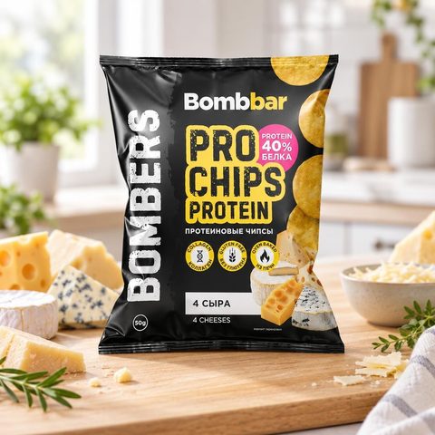 Bombbar Чипсы ц/з протеиновые со вкусом Четыре сыра 50 гр 16 шт