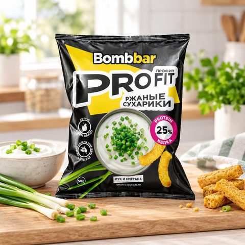 Bombbar протеиновые сухарики со вкусом Сметана зеленый лук 50 гр 16 шт