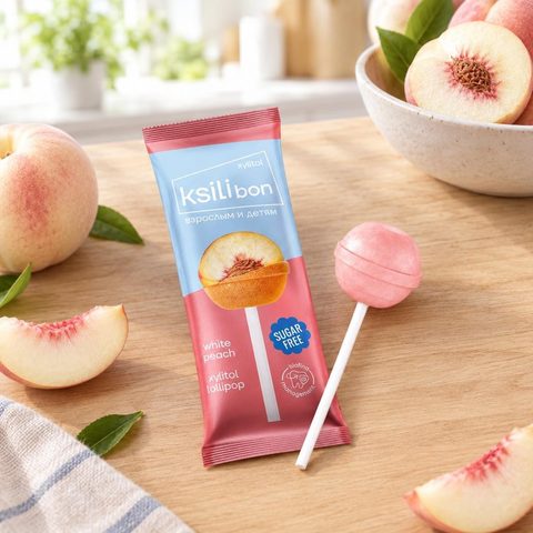 Ksilibon Lollipop Леденцы на палочке Белый персик 50шт