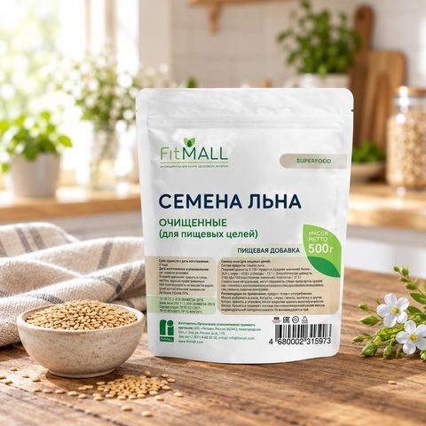 Семена белого льна для пищевых целей ТМ FitMall дойпак 500 гр