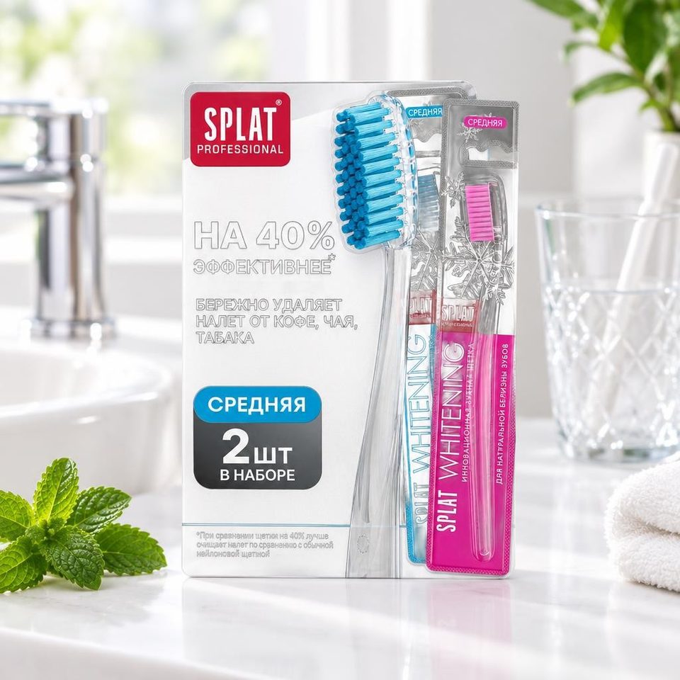 Био Мио Набор зубная щетка Whitening средняя набор 2шт