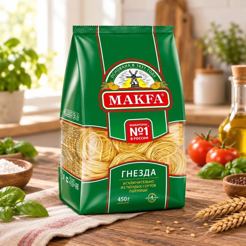 Макфа Тальятелле лапша длинная гнезда 12шт 450гр