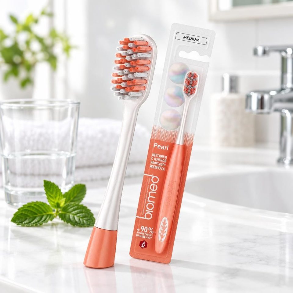 Biomed Комплексная зубная щетка Pearl white medium (персиковая)