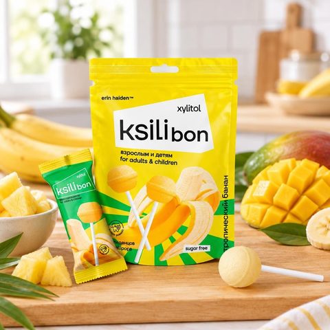 Ksilibon Lollipop Тропический банан, в zip-пакете 10шт