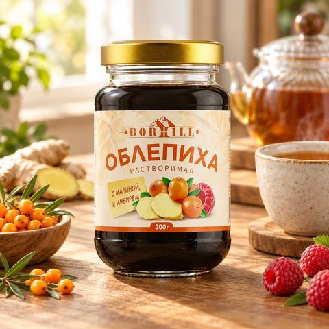 Облепиха жидкий экстракт BORHILL с малиной и имбирем СтБ 200 гр 15 шт