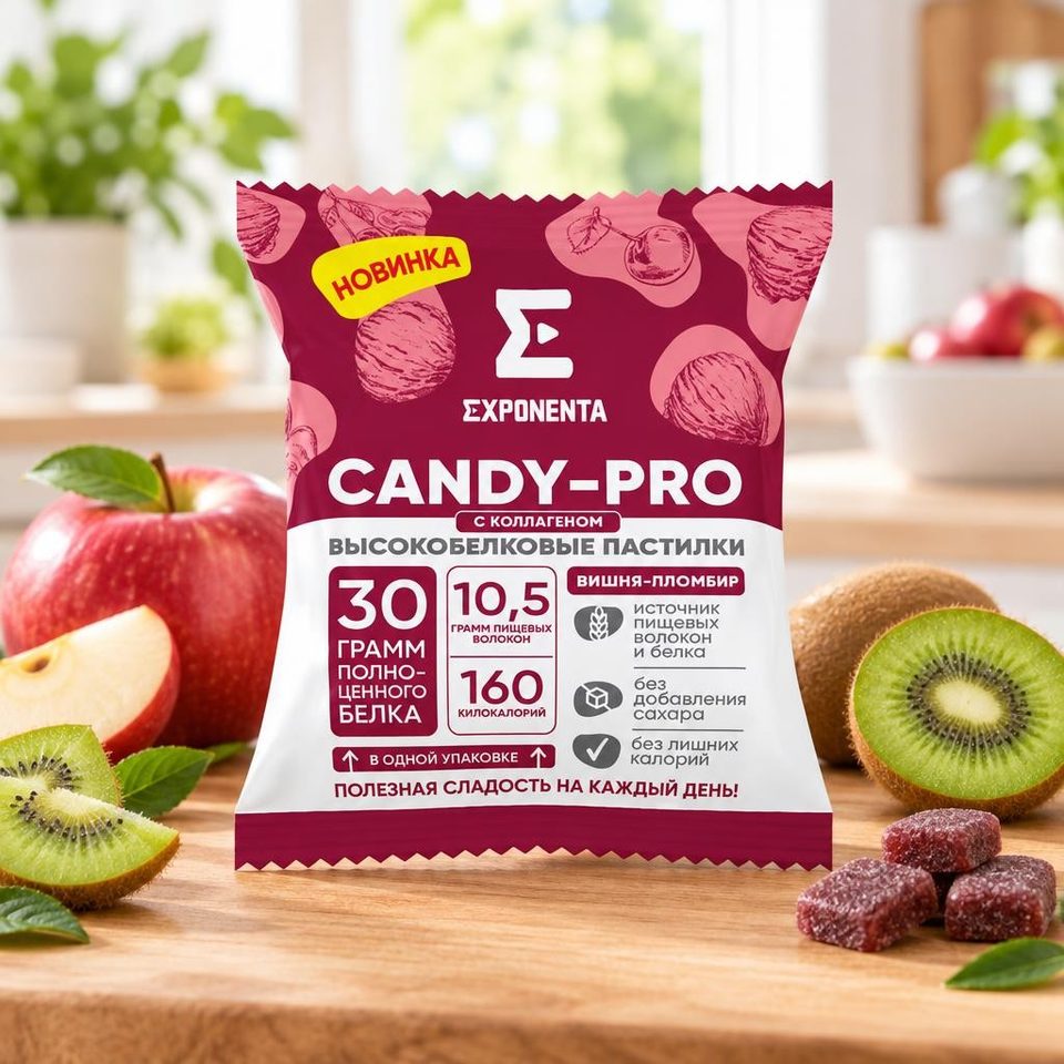 EXPONENTA CANDY-PRO высокобелковые пастилки Яблоко-киви
