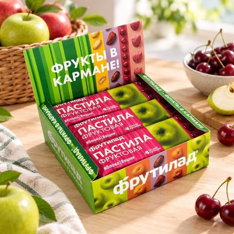 Фруктовая пастила яблочная с вишней 30 гр 12 шт