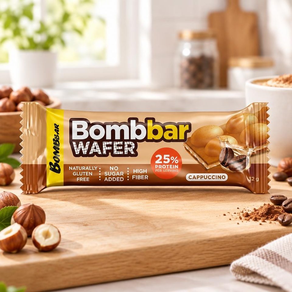 BOMBBAR Батончик вафельный с молочно-ореховой пастой со вкусом Капучино 32 гр 20 шт