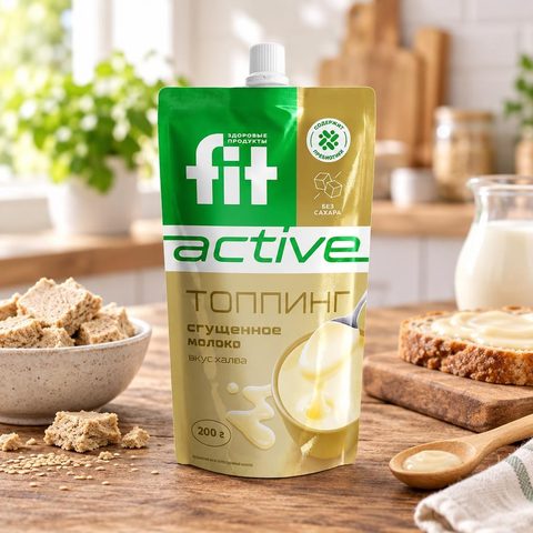 Фит Топпинг Сгущенное молоко вкус ХАЛВА дойпак 200 г Гофрокороб по 10 шт