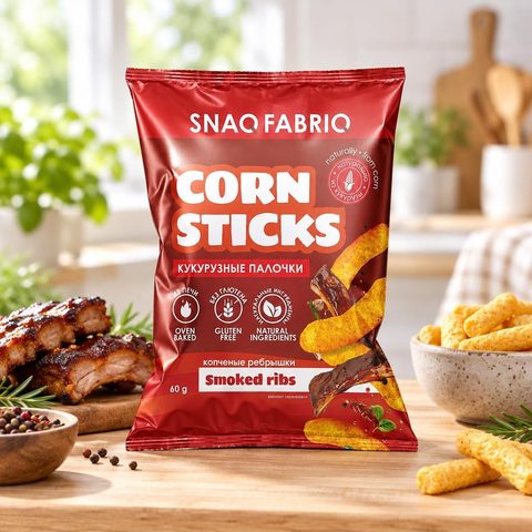 SNAQ FABRIQ Кукурузные палочки со вкусом Копченые ребрышки 60 гр 14 шт