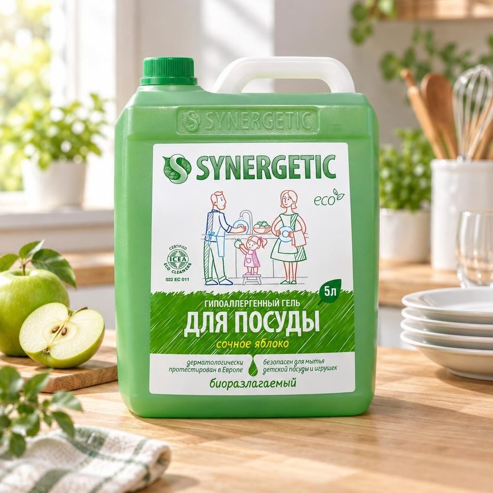Синергетик Гель для мытья посуды Сочное яблоко 5 л 4шт