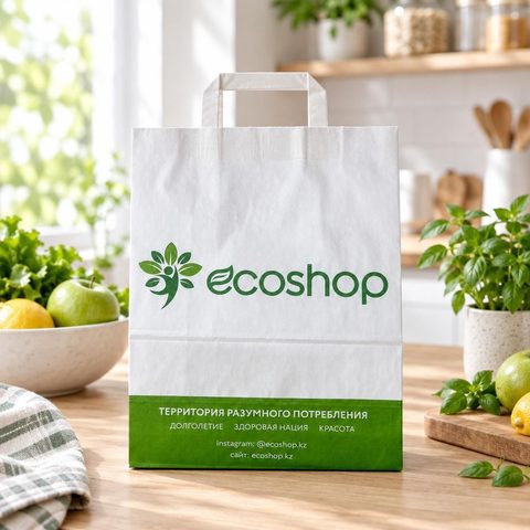 Бумажные пакеты большие Ecoshop бело-зеленые