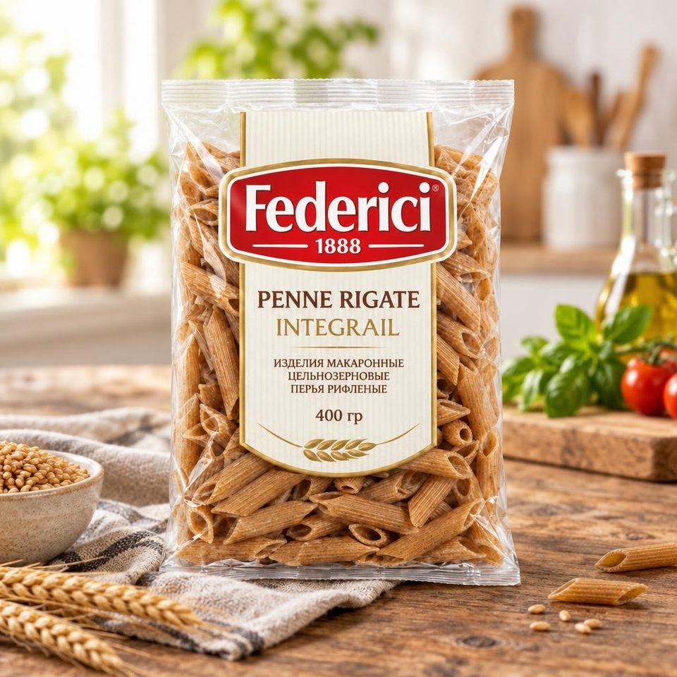 Federici Penne Rigate Integrail Изделия макаронные цельнозерновые Перья рифленые 400 гр 30 шт.