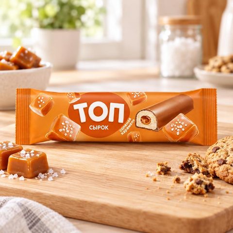 Топ сырок творожный со вкусом соленая карамель и кус печенья 23% 45гр