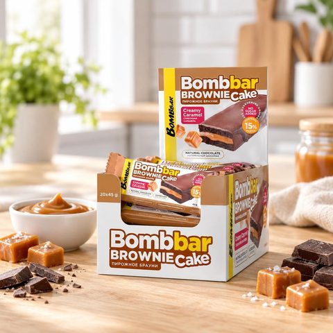 Bombbar Пирожное протеиновое глазированное с начинкой со вкусом Сливочная карамель 45 гр 20 шт
