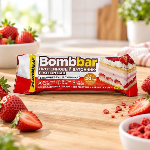 Bombbar батончик Клубника 60гр 20шт