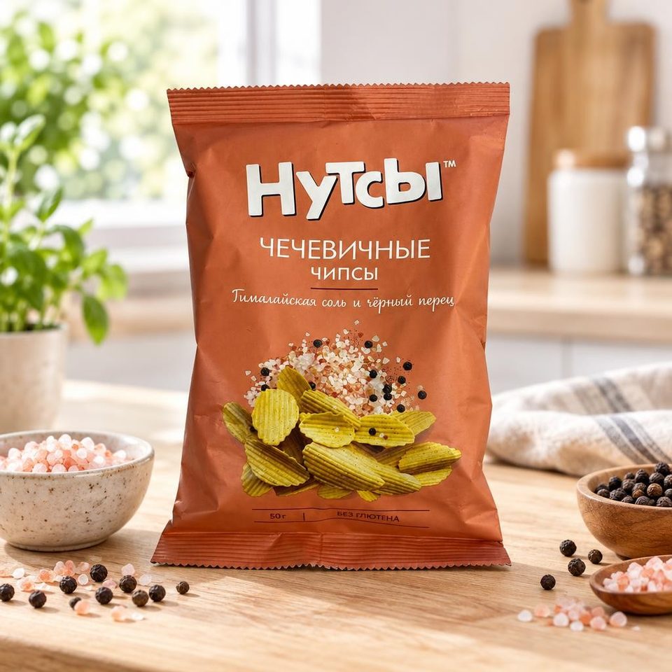 Чечевичные чипсы со вкусом Гималайская соль и черный перец 50 гр
