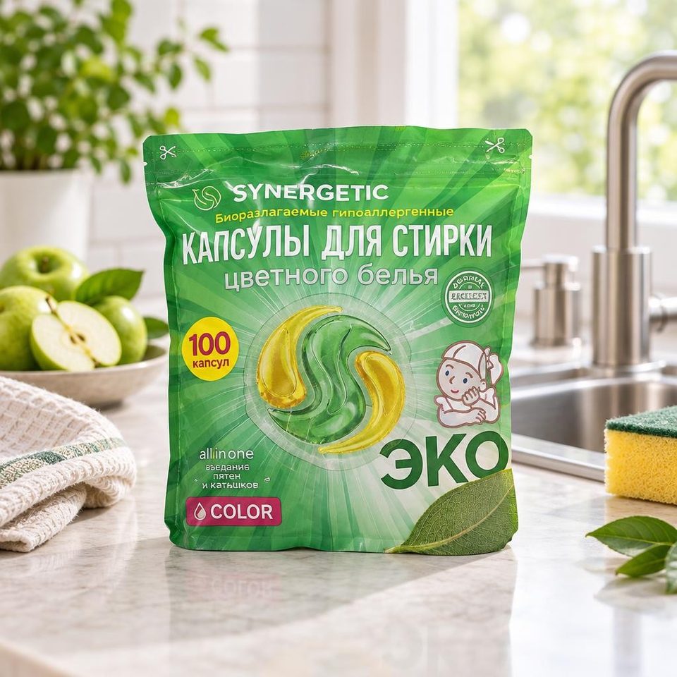 Синергетик гиппоаллергенные капсулы для стирки Color (100 капсул)