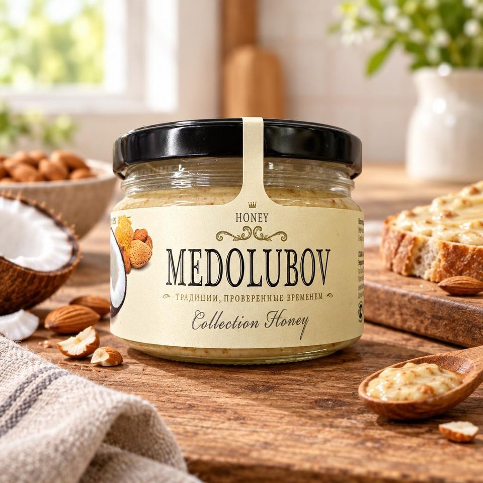 Крем мед с кокосом и миндалем 240 гр
