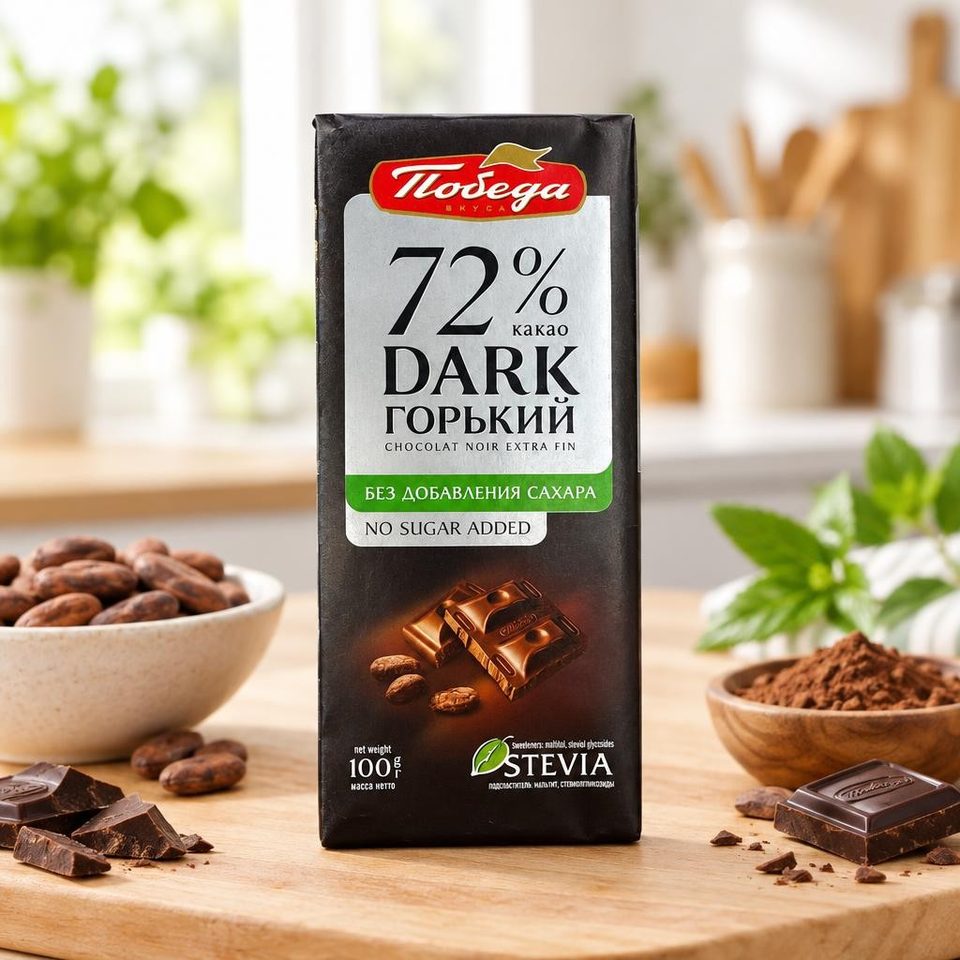 Горький шоколад без добавления сахара Чаржед 72% 100 гр 10 шт