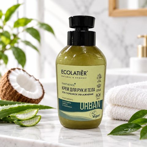 ECOLATIER URBAN Крем для рук и тела Алоэ вера кокос и пантенол 400мл 10шт
