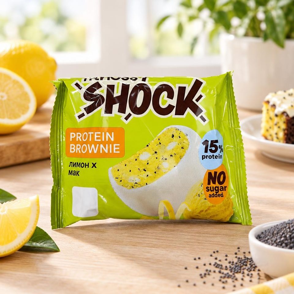 FitnesShock Изделие кондитерское глазированное Брауни лимон-мак 50гр 10шт