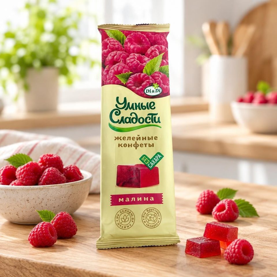 Конфеты Умные сладости желейные со вкусом малины 90 гр 10 шт