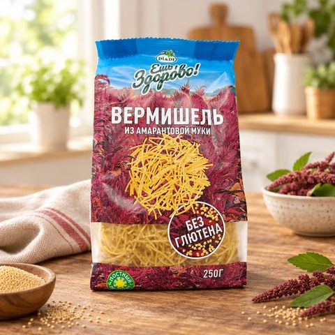 Макаронные изделия Ешь Здорово из амарантовой муки не содержащие глютена Вермишель 250 гр 16 шт