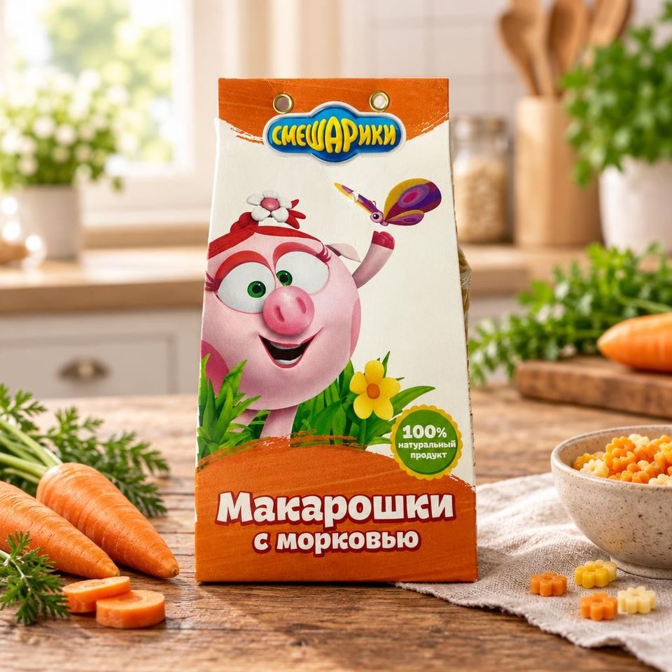 Смешарики Макарошки с морковью 250 гр 10 шт