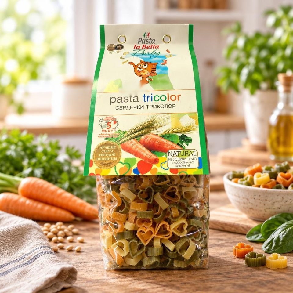 Pasta la Bella Baby Сердедчки триколор 250 гр 10 шт