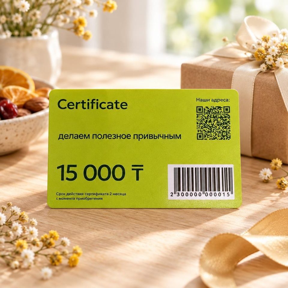Подарочный сертификат на сумму 15000 тг