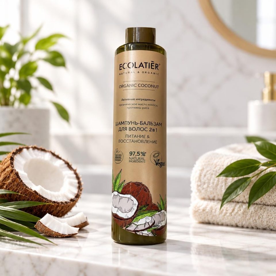 ECOLATIER ORGANIC Шампунь-бальзам для волос 2в1ORGANIC COCONUT  350мл 9шт