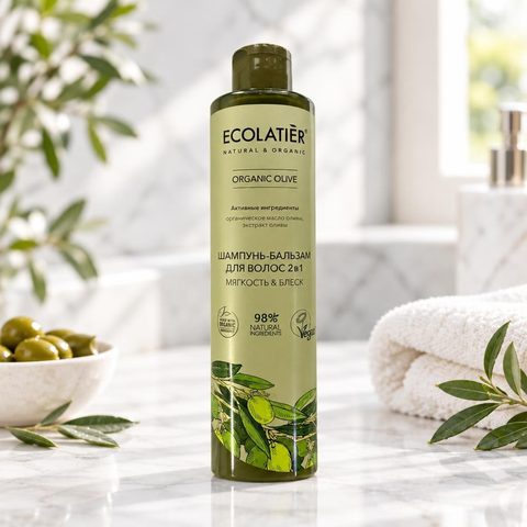 ECOLATIER ORGANIC Шампунь-бальзам для волос 2в1 ORGANIC OLIVE 350мл 9шт
