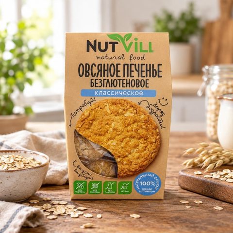 Nutvill Печенье овсяное Классическое без сахара и без глютена 85гр