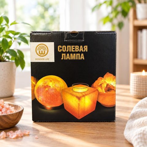 Уондер Солевая лампа Круг-6 с дерев.картиной Денежное дерево