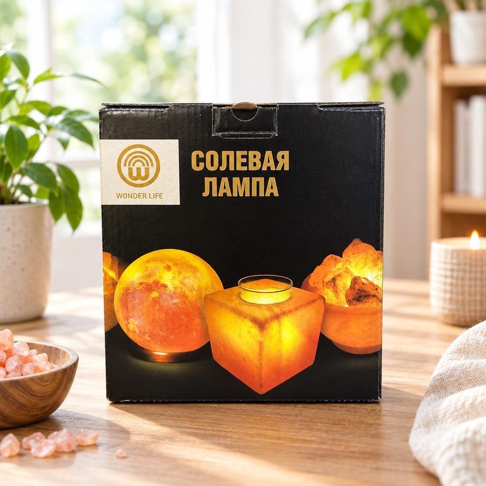 Уондер Солевая лампа Круг-6 с дерев.картиной Денежное дерево