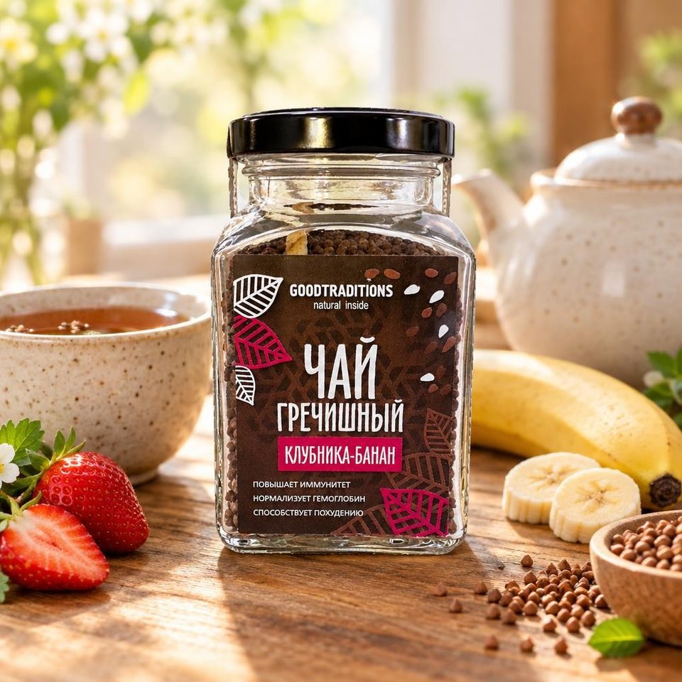 Goodtraditions Гречишный чай Клубника-банан стекло 150 гр 20 шт
