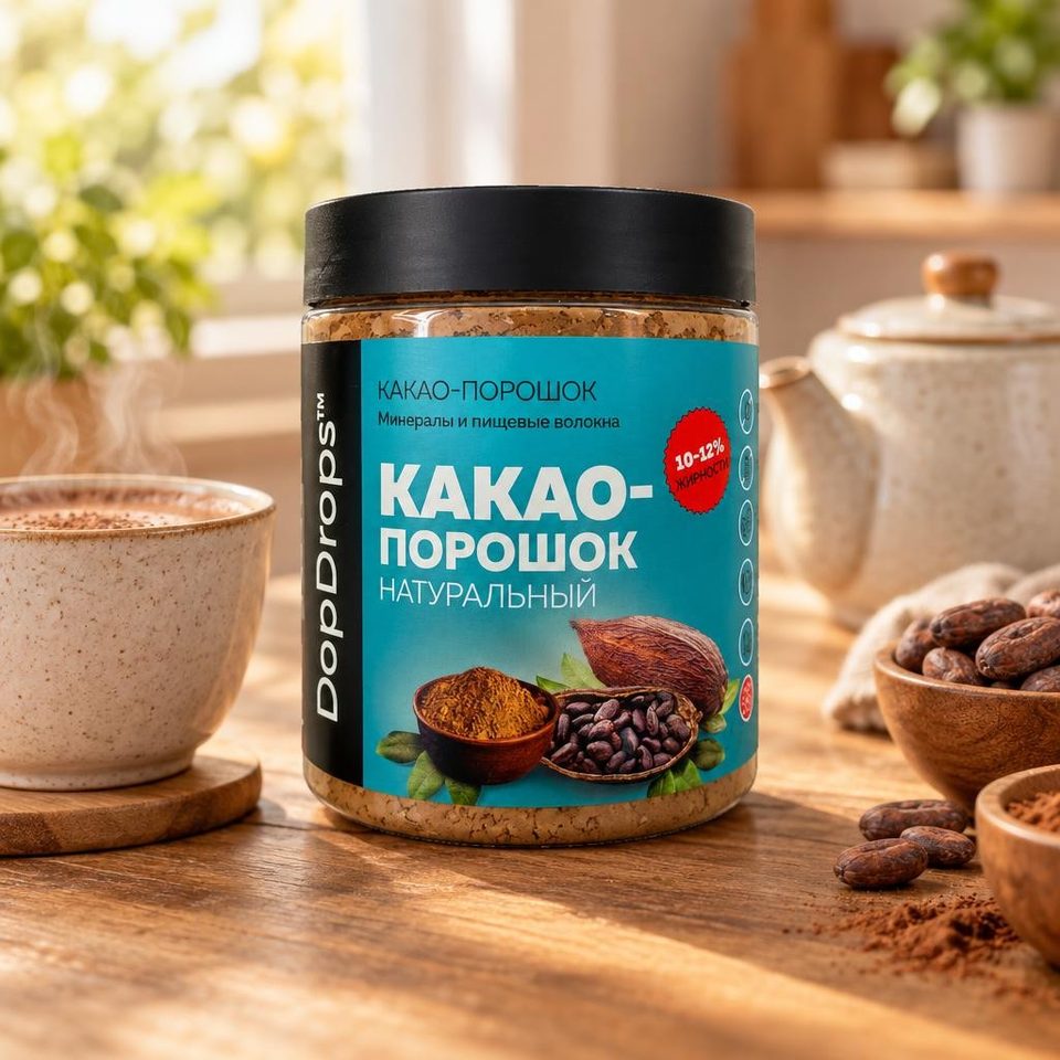 DopDrops Какао-порошок натуральный 10-12% жирности 200 гр
