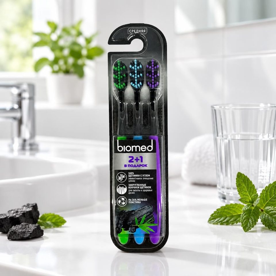Biomed Комплексная зубная щетка Biomed black набор 3шт